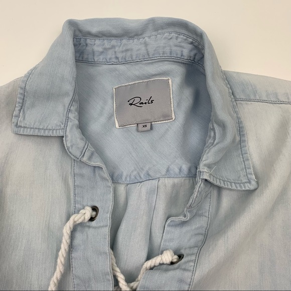 Rails Chambray Blue Dress Lace Up Tassels Bohemian Casual Size XS - Picture 6 of 14